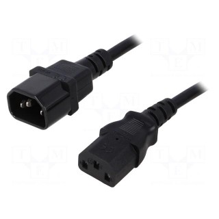 Cable | IEC C13 female,IEC C14 male | 3m | black | 3x1mm2 | 10A | 250V
