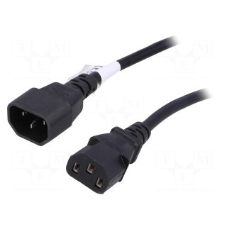 Cable | IEC C13 female,IEC C14 male | 5m | black | PVC | 3G0,75mm2 | 10A