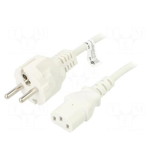 Cable | CEE 7/7 (E/F) plug,IEC C13 female | PVC | 1.5m | white | 10A