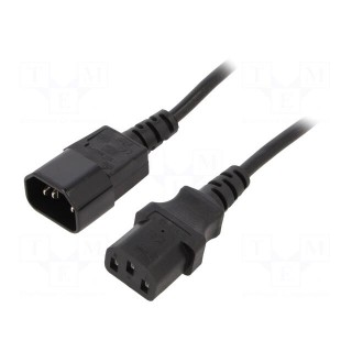 Cable | 3x0.5mm2 | IEC C13 female,IEC C14 male | PVC | 1.8m | black | 6A