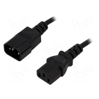 Cable | IEC C13 female,IEC C14 male | 1m | black | PVC | 3x0,75mm2 | 10A