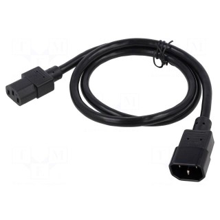 Cable | 3x16AWG | IEC C13 female,IEC C14 male | PVC | 1m | black | 13A