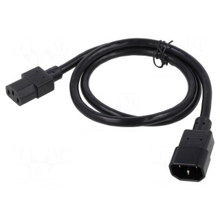 Cable | 3x18AWG | IEC C13 female,IEC C14 male | PVC | 1m | black | 10A