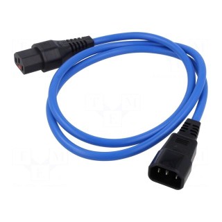 Cable | IEC C13 female,IEC C14 male | PVC | 1m | blue | 10A | 250V
