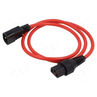 Cable | IEC C13 female,IEC C14 male | PVC | 1m | red | 10A | 250V