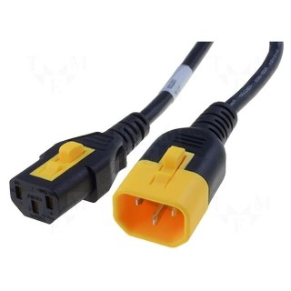 Cable | IEC C13 female,IEC C14 male | 2m | with locking | black | PVC