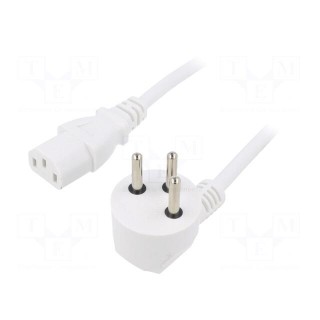 Cable | 3x1mm2 | IEC C13 female,IS1-16P (H) plug angled | PVC | 3m