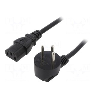 Cable | 3x1mm2 | IEC C13 female,IS1-16P (H) plug angled | PVC | 5m