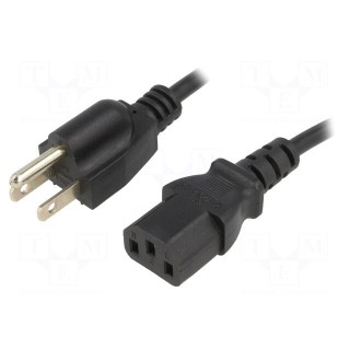Cable | NEMA 5-15 (B) plug,IEC C13 female | 3m | black | PVC | 3x18AWG