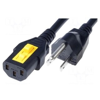 Cable | NEMA 5-15 (B) plug,IEC C13 female | 5m | with locking | PVC