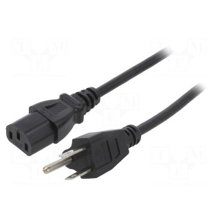 Cable | 3x18AWG | IEC C13 female,NEMA 5-15 (B) plug | PVC | 1m | black