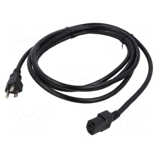 Cable | 3x18AWG | NEMA 5-15 (B) plug,wires | PVC | 3m | black | 10A | 125V