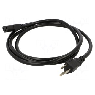 Cable | 3x16AWG | IEC C13 female,NEMA 5-15 (B) plug | PVC | 2m | black