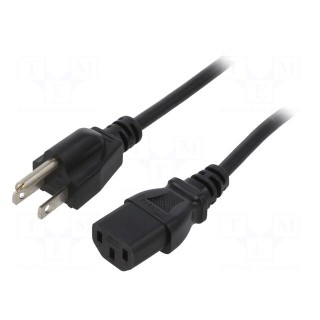 Cable | NEMA 5-15 (B) plug,IEC C13 female | 2m | black | PVC | 3x18AWG