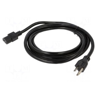 Cable | 3x14AWG | IEC C13 female,NEMA 5-15 (B) plug | PVC | 3m | black