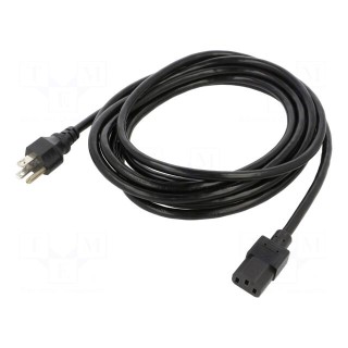 Cable | 3x18AWG | IEC C13 female,NEMA 5-15 (B) plug | PVC | 4.6m