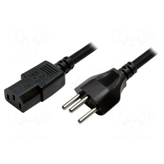 Cable | IEC C13 female,SEV-1011 (J) plug | 1.8m | black | 3x0,75mm2