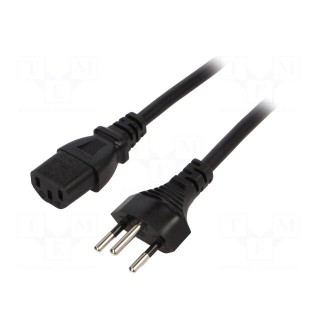 Cable | 3x1mm2 | IEC C13 female,SEV-1011 (J) plug | PVC | 1.8m | black