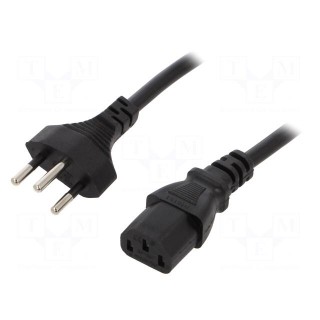 Cable | 3x1mm2 | IEC C13 female,SEV-1011 (J) plug | PVC | 2.5m | black