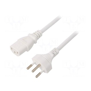 Cable | 3x1mm2 | IEC C13 female,SEV-1011 (J) plug | PVC | 1.8m | white