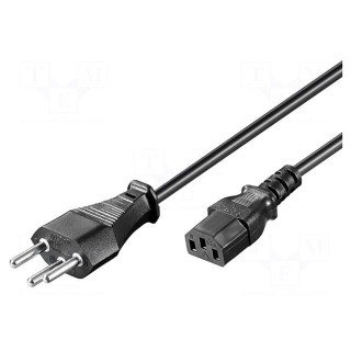 Cable | IEC C13 female,SEV-1011 (J) plug | 2m | black | PVC | 3x18AWG