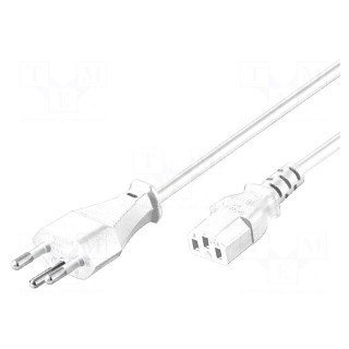 Cable | IEC C13 female,SEV-1011 (J) plug | 2m | white | PVC | 3x18AWG