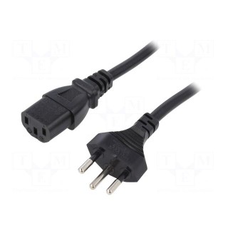 Cable | 3x1mm2 | IEC C13 female,SEV-1011 (J) plug | PVC | 3m | black