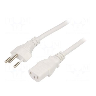 Cable | 3x1mm2 | IEC C13 female,SEV-1011 (J) plug | PVC | 3m | white