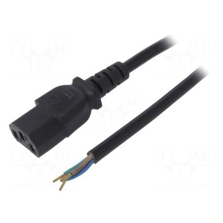Cable | 3x0.5mm2 | IEC C13 female,wires | PVC | 1.5m | black | 10A | 250V