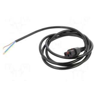 Cable | IEC C13 female,wires | 2m | with IEC LOCK locking | black