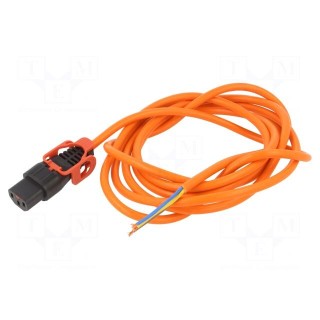 Cable | IEC C13 female,wires | 3m | with IEC LOCK+ locking | orange