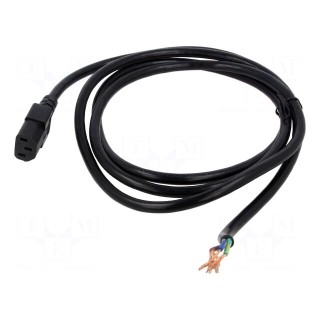 Cable | 3x18AWG | IEC C13 female,wires | PVC | 2m | black | 10A | 125V