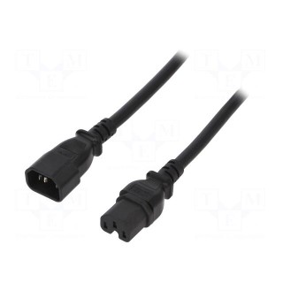 Cable | IEC C15 female,IEC C14 male | 1.8m | black | PVC | 3x14AWG | 15A