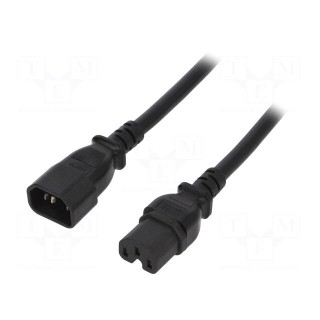 Cable | IEC C15 female,IEC C14 male | 3m | black | PVC | 3x14AWG | 15A
