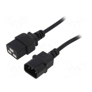 Cable | IEC C19 female,IEC C14 male | 1.8m | black | PVC | 3G1mm2 | 10A