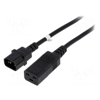 Cable | 3x1.5mm2 | IEC C14 male,IEC C19 female | 2m | black | 10A | 250V