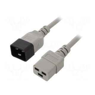 Cable | 3x1.5mm2 | IEC C19 female,IEC C20 male | PVC | 0.5m | grey | 16A