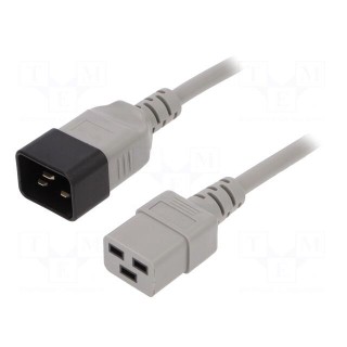 Cable | 3x1.5mm2 | IEC C19 female,IEC C20 male | PVC | 1.8m | grey | 16A