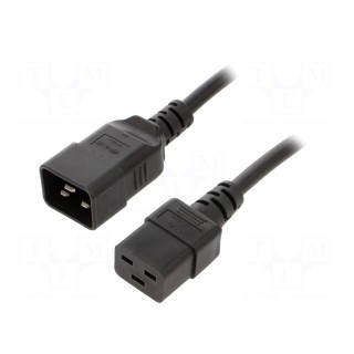 Cable | 3x1.5mm2 | IEC C19 female,IEC C20 male | PVC | 1m | black | 16A
