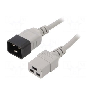 Cable | 3x1.5mm2 | IEC C19 female,IEC C20 male | PVC | 5m | grey | 16A
