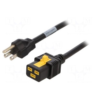 Cable | 3x14AWG | IEC C19 female,NEMA 5-15 (B) plug | PVC | 2m | black