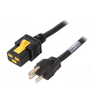 Cable | 3x14AWG | IEC C19 female,NEMA 5-15 (B) plug | PVC | 6m | black