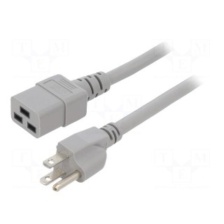 Cable | 3x14AWG | IEC C19 female,NEMA 5-15 (B) plug | PVC | 1m | grey