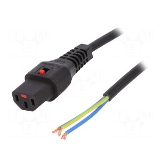 Cable | IEC C19 female,wires | 5m | with IEC LOCK locking | black