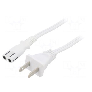 Cable | 2x18AWG | IEC C7 female,NEMA 1-15 (A) plug | PVC | 1m | white