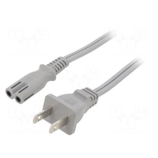 Cable | 2x18AWG | IEC C7 female,NEMA 1-15 (A) plug | PVC | 1m | grey