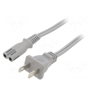 Cable | 2x18AWG | IEC C7 female,NEMA 1-15 (A) plug | PVC | 5m | grey