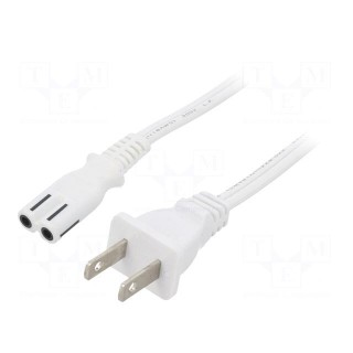 Cable | 2x18AWG | IEC C7 female,NEMA 1-15 (A) plug | PVC | 5m | white