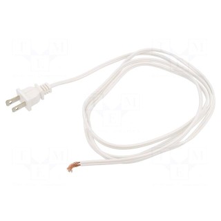 Cable | 2x18AWG | NEMA 1-15 (A) plug,wires | PVC | 1.8m | white | 10A