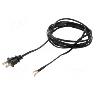 Cable | 2x18AWG | NEMA 1-15 (A) plug,wires | PVC | 2.7m | black | 10A